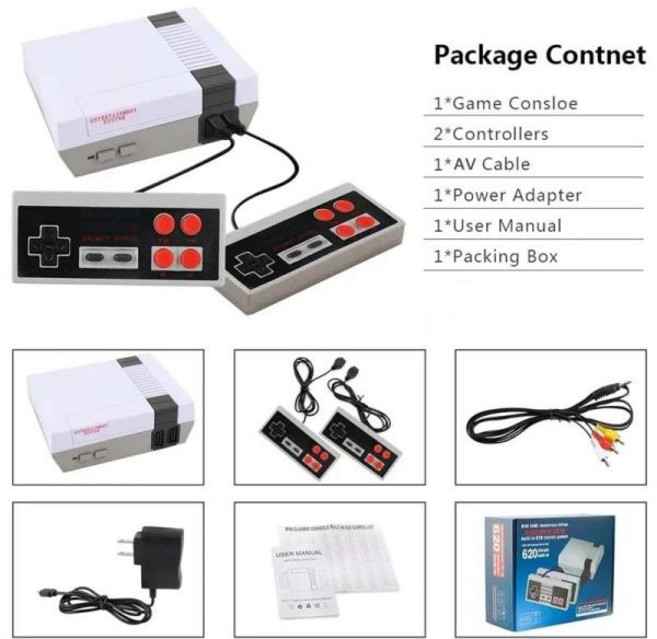레트로게임기 고전게임 오락실게임기 옛날게임 미니 TV 휴대용 가족 레크리에이션 비디오 게임 콘솔 AV 출력 레트로 내장 620 클래식 듀얼 게임패드 플레이어 고전게임 오락실게임 레, 1) Console With Box - EU, 03 EU Plug, 0 Console With Box