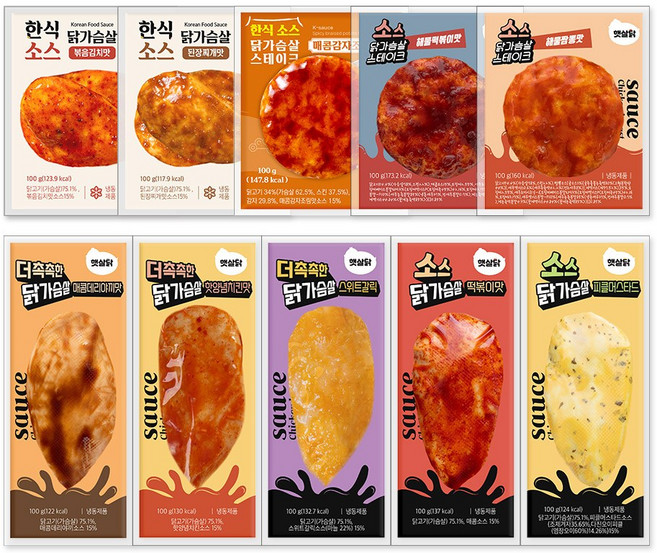 햇살닭 소스 닭가슴살 10종 혼합, 30개, 100g