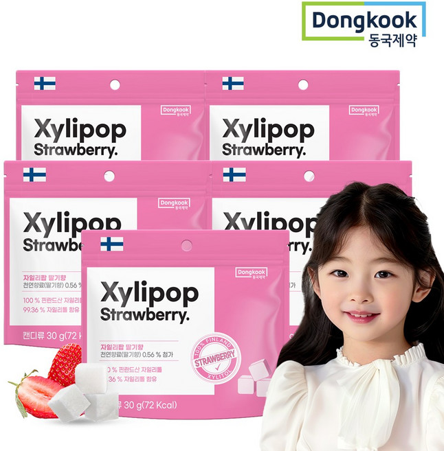 동국제약 핀란드산 자일리톨 캔디 자일리팝 딸기 사탕, 5개, 30g