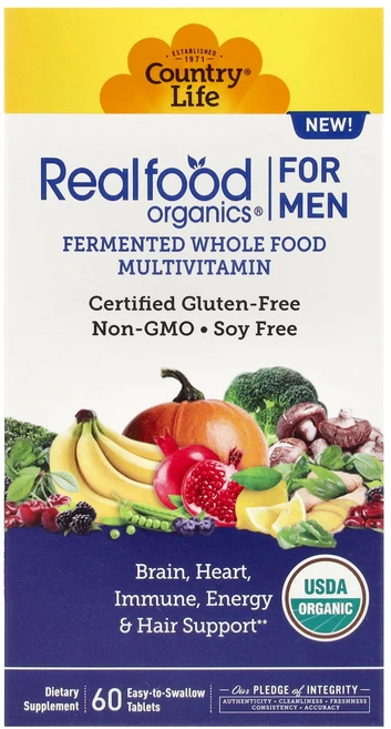 Country Life Realfood Organics 남성용 종합비타민 삼키기 쉬운 정제 60정, Country Life Realfood Organ..., 1개 - 쿠팡