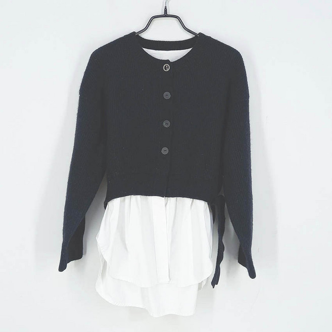 빈티지다온 보브 여성 하단셔츠 끈 9부소매 니트가디건 네이비55