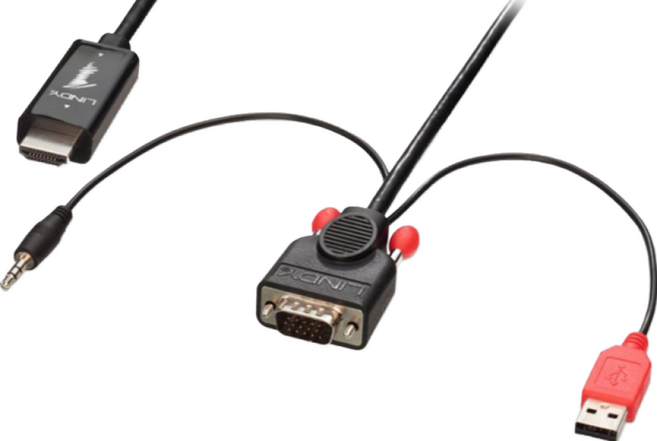 LINDY林帝 VGA Audio公轉HDMI公轉接線 5M 高畫質影音傳輸 支援音訊同步 訊號穩定, 1個, 41708