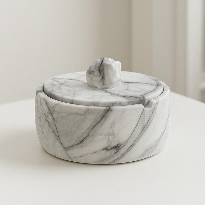 앙플러스 프리미엄 대리석 가정용 뚜껑 재떨이 업소용 냄새차단 재털이, 1개, 마블그레이