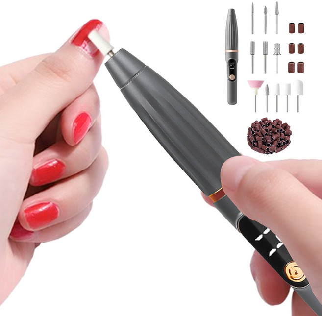 네일드릴 전동 젤네일 제거 C타입 충전식 연마기 속도 조절 가능 손톱깎이세트, 1개, 회색