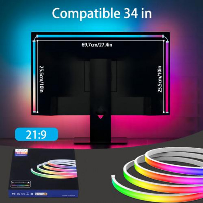 LED 백라이트 후면조명 스마트 게임 스트립 라이트 컴퓨터 모니터 동기화 RGB 바 스크린 USB 침실 장식 램프, 4) For 34 inch monitor