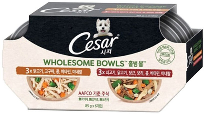 시저 홀썸볼 닭/당근/보리/콩&쇠/닭/당근/고구마 6팩, 85g, 6개