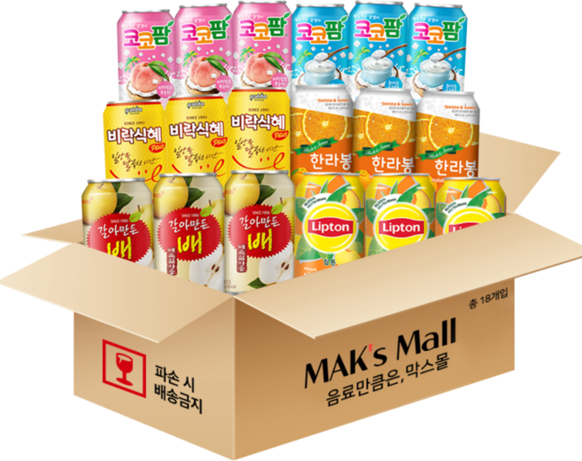 세모금 뚱캔 갈배 비락식혜 립톤아이스티 한라봉에이드 코코 화이트 복숭아 캔음료 음료수, 18개, 355ml