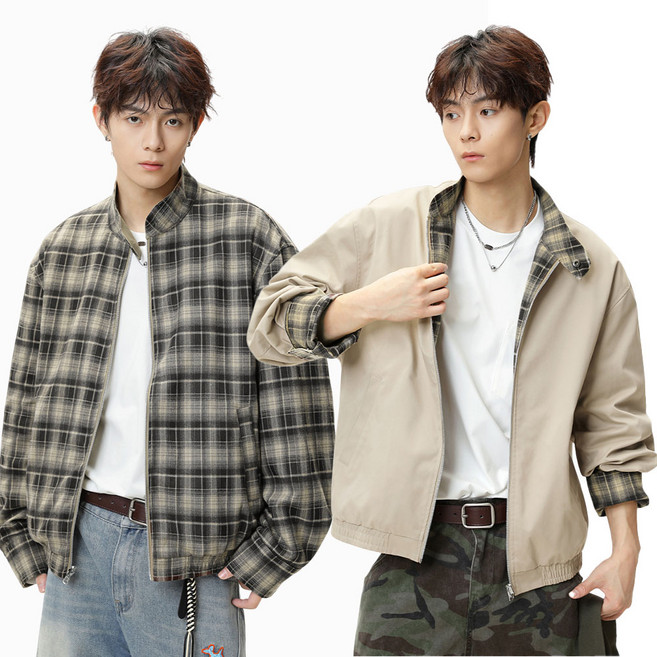 코디코치 투타입 해링턴 자켓 베이직 실루엣 데일리 캐주얼 양면 무지 체크 양면 바람막이 아우터 점퍼