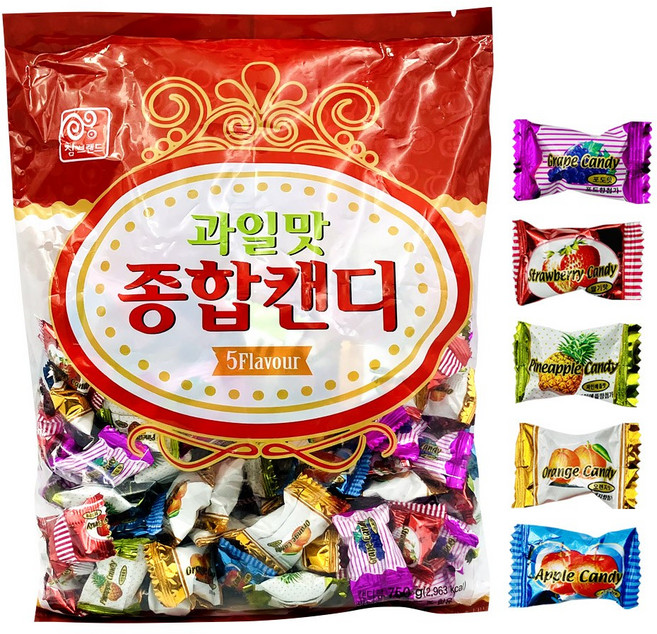 새콤달콤 사과맛 딸기맛 파인애플맛 오렌지맛 포도맛 5가지 과일맛 캔디 종합사탕, 1개, 750g