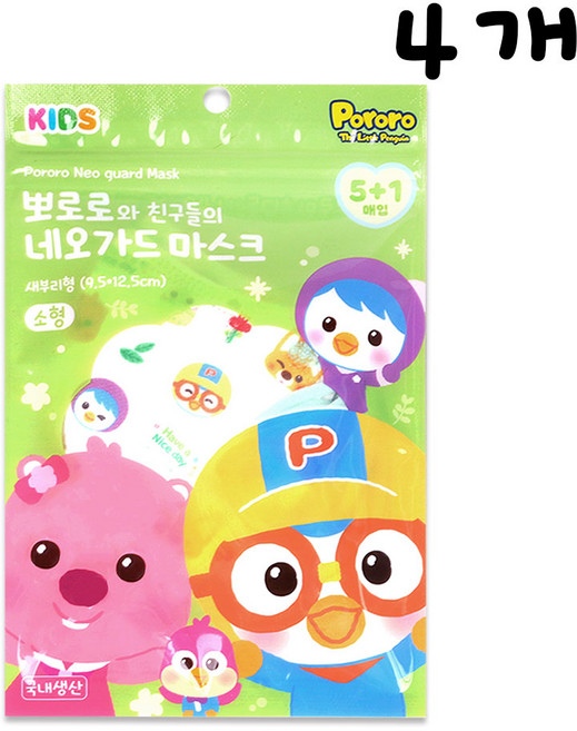 모린 뽀로로 뽀로로와 친구들의 네오가드 마스크 소형, 혼합색상, 4개, 6개입