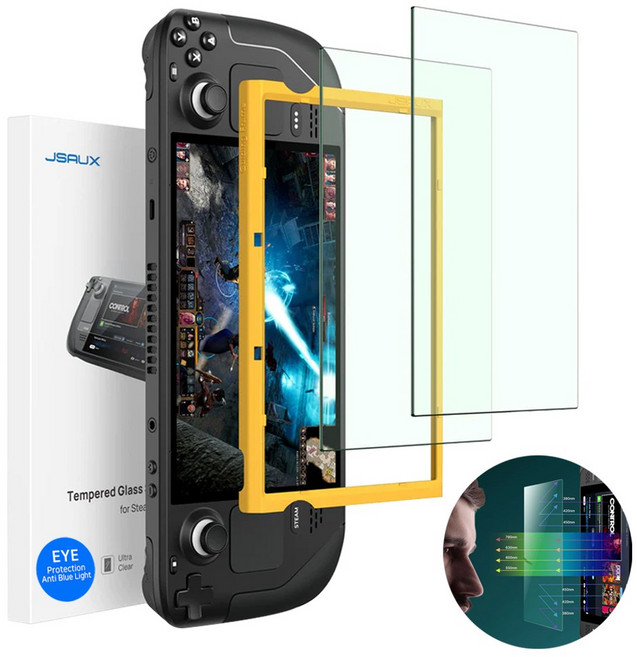 스팀덱 OLED 블루라이트차단 강화유리 액정보호필름 JSAUX 2매, 1개