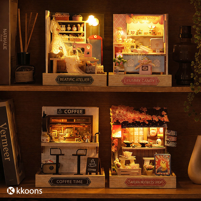꾼스 은은한조명 DIY 미니어처 만들기 키트 하우스 카페 가게 소품, 1개, 캔디가게