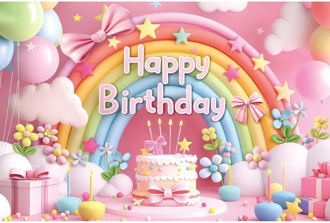태쓰 생일 파티 현수막 남아 여아 엄마 아빠 생일 배너 3, 파스텔레인보우