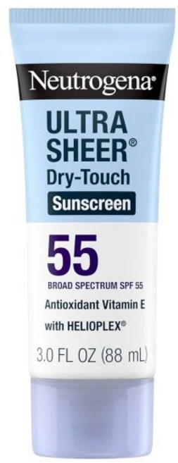 Neutrogena 뉴트로지나 울트라 쉬어 드라이 터치 선스크린 포 페이스 & 바디 SPF 55 광범위 UVA/UVB 차단 가벼운 워터프루프 논-그리스 여행용 선크림 3 fl., 88ml, 1개 - 쿠팡