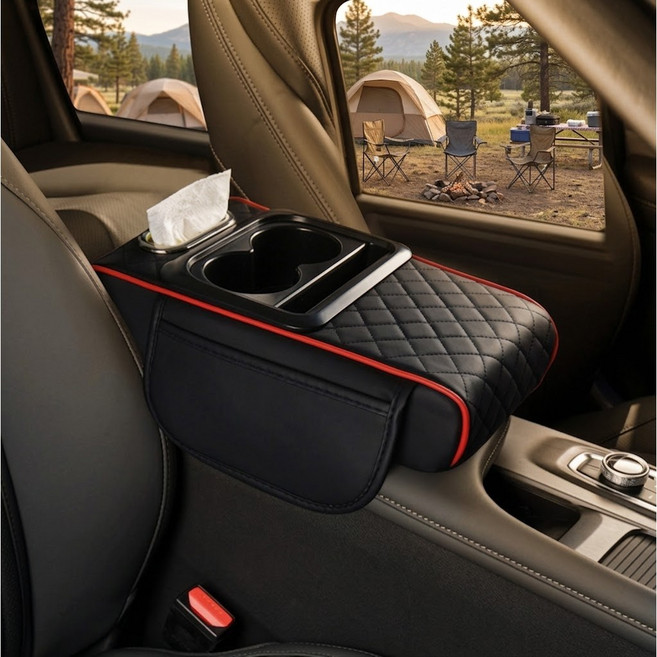 에어라벨 9세대 차량용 콘솔 쿠션 팔걸이 수납정리함, 1개, 노블블랙 레드라인
