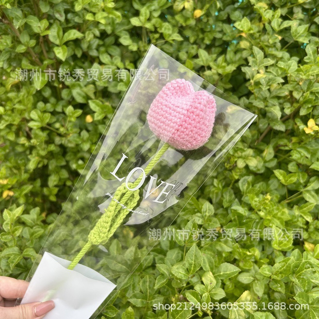 編織花 康乃馨 玫瑰花 太陽花束, 27.粉鬱金香送包裝袋 長約42CM