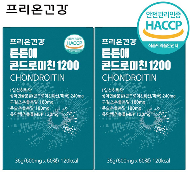 프리온건강 튼튼애 상어연골 저분자 콘드로이친 1200 2개월분, 2개, 60정