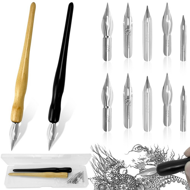 만화용 딥펜 세트 125mm 캘리그라피 펜 이탤릭 캘리그라피 딥펜 만화 만화용 펜 세트 아티스트용 펜촉 드로잉 펜 필기 그림 스케치용 2-in-1 드로잉 펜 홀더(2가지 색상