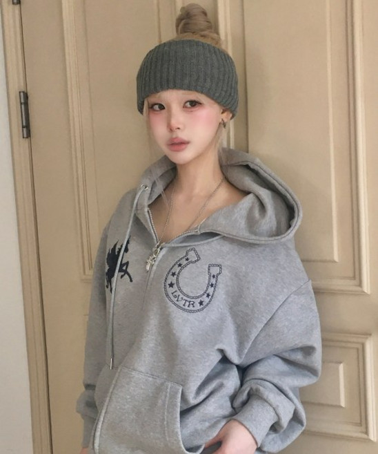 LUVISTRUE 트랙탑 바람막이 자켓 점퍼 트레이닝 후드 후디 후드집 EL UNICORN UP(그레이 )