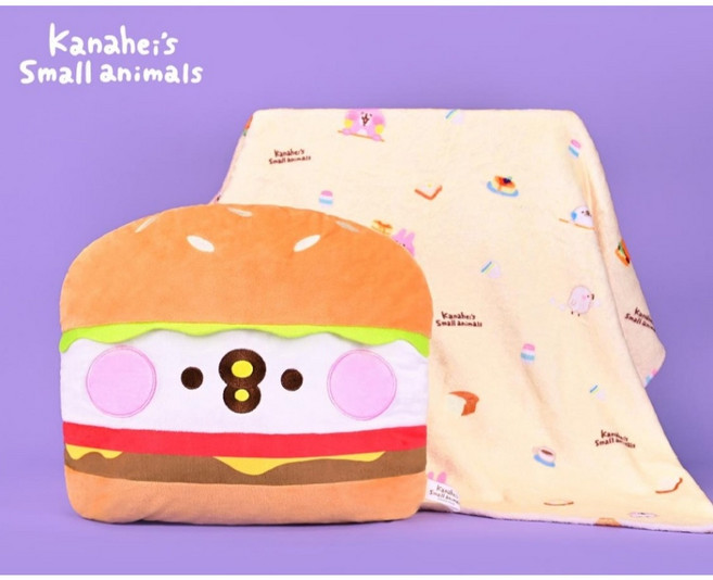 卡娜赫拉的小動物 粉紅兔兔 P助 造型漢堡 抱枕 法蘭絨毯 毯被