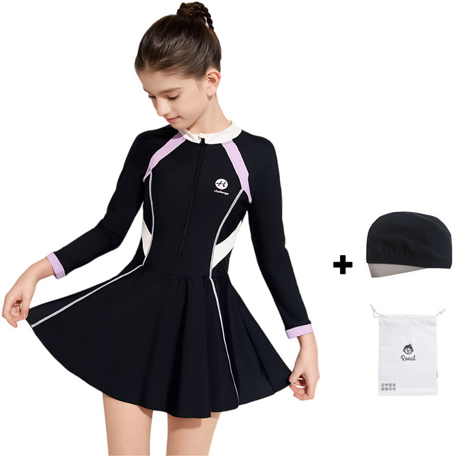 로을 주니어 여아 초등학생 저학년 고학년 자외선차단 긴팔 집업 스커트수영복