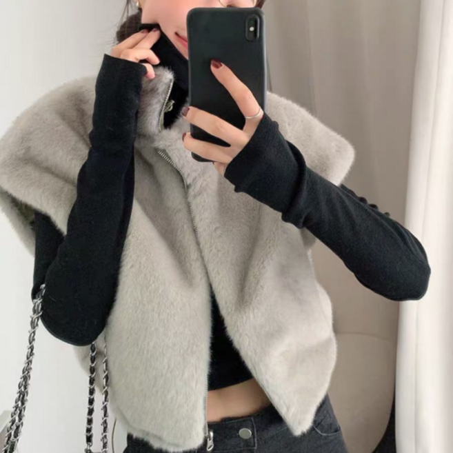 누보마켓 리버시블 고급 밍크 퍼 조끼 양면 누빔조끼 패딩베스트 털조끼