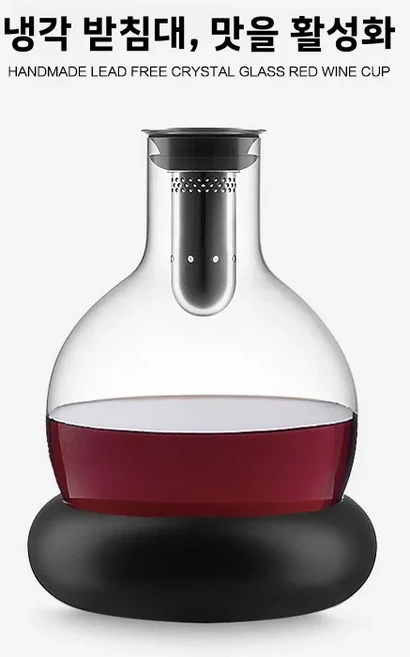 창의적인 크리스탈 와인 쿨러 서버 고급 유럽 스타일 맞춤형 유리 빠른 레드 와인 에어레이터 포어링 병 홈, 01 1500ml 폭포 디캔터/얼음 베이스 포함