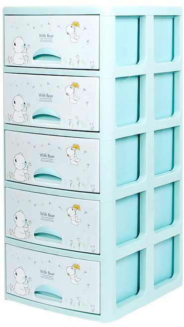 지오리빙 스마트 5단 플라스틱 서랍장, 블루