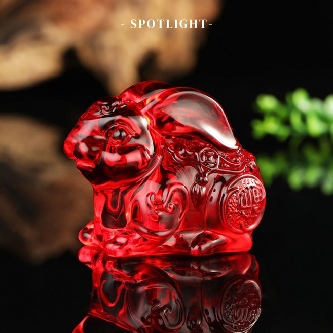 琉璃兔招財擺飾 開運福兔 70mm紅色款 吉祥如意擺件, 紅色,70mm