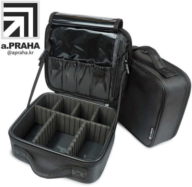 에이프라하 여행용 고급 PU가죽 메이크업 출장 현장 가방 화장품 수납 케이스 브러쉬 정리 박스 대형 대용량 전문가용 아티스트 학원 미용 소품 다용도 파우치, 1개, 블랙1호-소형(S)