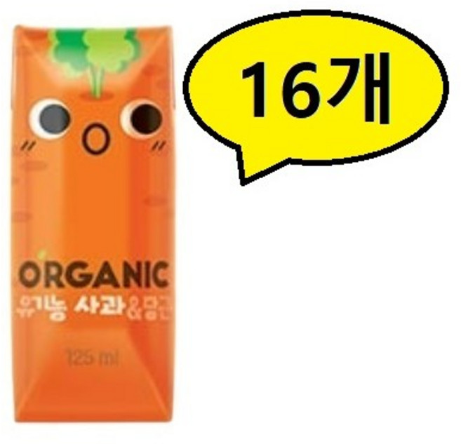 오가닉 크니쁘니 사과 & 당근 주스, 125ml, 16개