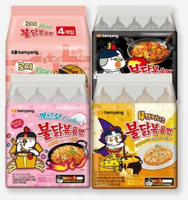 삼양 봉지라면 멀티 불닭볶음면 로제 까르보 4가지치즈, 4팩