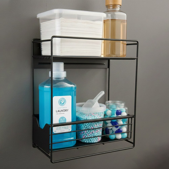 살림생각 다용도 슬라이딩 냉장고 자석 선반, 2단, 블랙