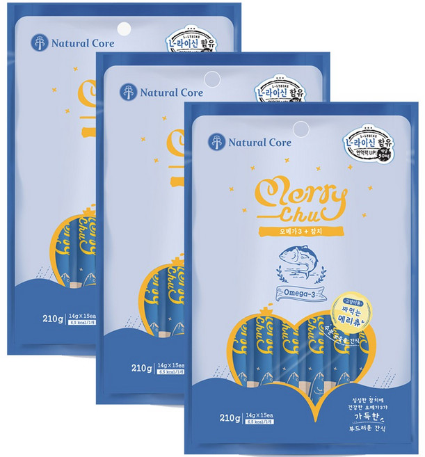 네츄럴코어 메리츄 참치+오메가3 대용량, 오메가3 + 참치 혼합맛, 210g, 3개