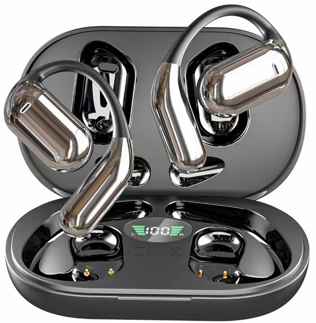 THOUSTA 귀걸이 오픈형 이어폰 노이즈캔슬링 블루투스 5.4 고음질 무통증, 블랙