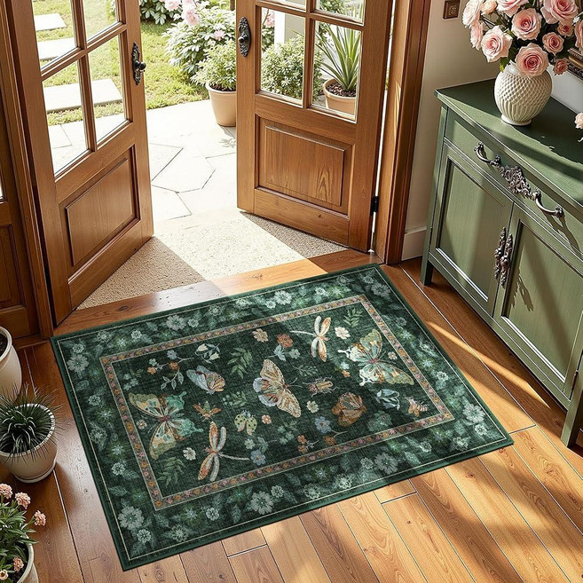 AIMPEAK Insect Washable Small Rugs 2x3 Soft Entrance Butterfly Rugs Indoor Non Slip Bedroom Flow