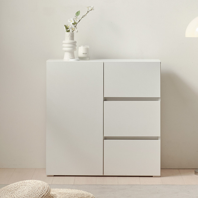 룸앤디 모노 높은 서랍수납장 800 E0등급 LPM 다용도 슬림 서랍장, 모노 높은 서랍수납 800 화이트, 3단