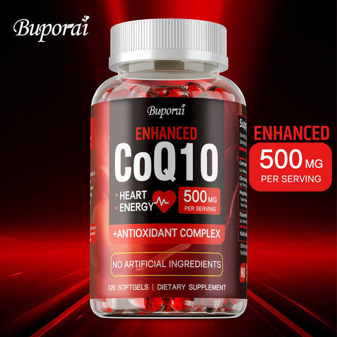 CoQ10 500MG - 심장 건강 및 에너지 생성을 위한 CoQ10 보충제 120 소프트젤 - 코엔자임 Q10이 함유된 강화된 CoQ10 영양 보충제, 1개, 120정