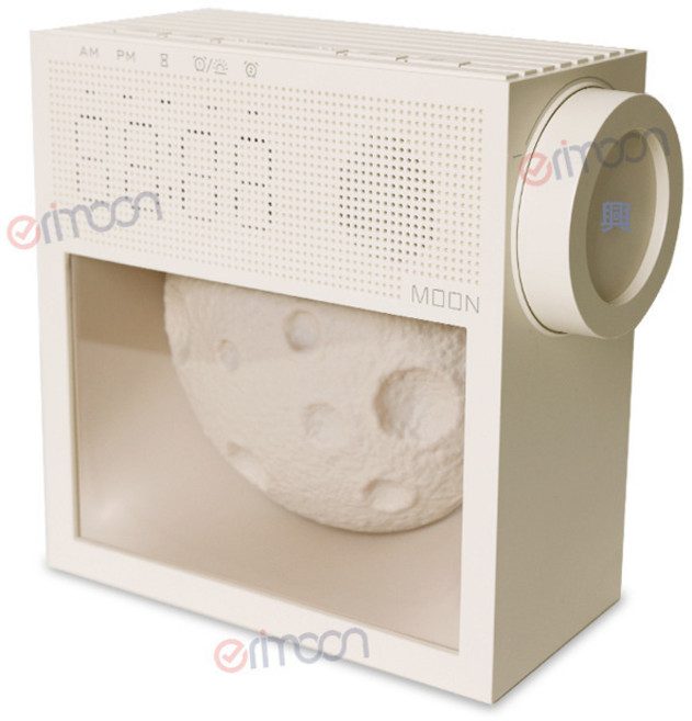 跨境新款LED燈臥室智能月球桌面燈牀頭白噪音鬧鐘檯燈時鐘二合一, 白色:如圖所示