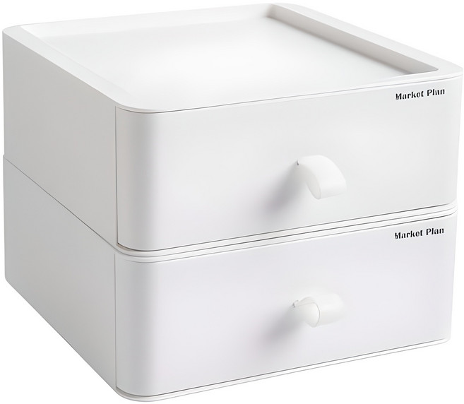 마켓플랜 서랍식 수납함 데스크탑 다용도 정리함 2단, 화이트, 1개