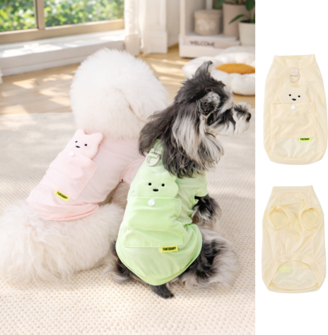 넥스트엣지 펫파션 캐릭터 포켓 D링 쿨소재 강아지 티셔츠 애견옷, 1개, 민트라임