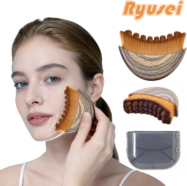 Ryusei 1+1 림프 컨투어 페이스 브러쉬 턱선 리프팅 얼굴 턱살 마사지기 림프순환 괄사 도구 피로 완화 R099, 브라운, 1세트