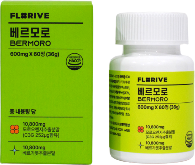 플로리브 베르모로 베르가못 베르가모트 모로오렌지 자몽농축 풋사과농축 레몬밤추출 레드비트농출 분말 피쉬콜라겐 효소처리스테비아, 60정, 1박스