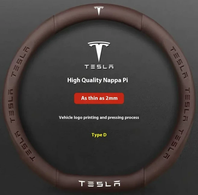 테슬라 사이버트럭 비스트 로드스터 모델 3 모델 Y 모델 S 모델 X 용 카본 파이버 가죽 미끄럼 방지 스티어, 06 D Leather Brown