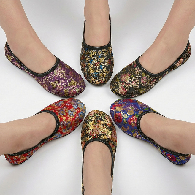 골드 꽃무늬 논슬립 기모 덧신 6종 세트