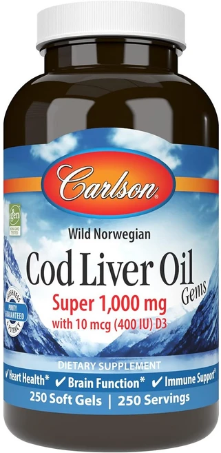 칼슨랩 대구 간유 젬스 슈퍼 1000mg with D3 250정, 1개, 250정 x 1 - 쿠팡