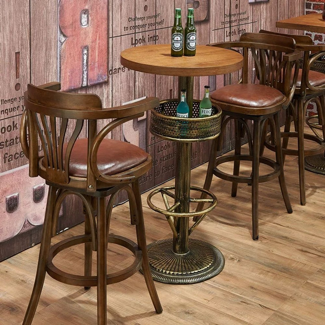 원목 회전 바 카페용 높은 인테리어 원형바의자 스툴 테이블 홈바의자, N. 커피 가든 테이블과 개의 의자
