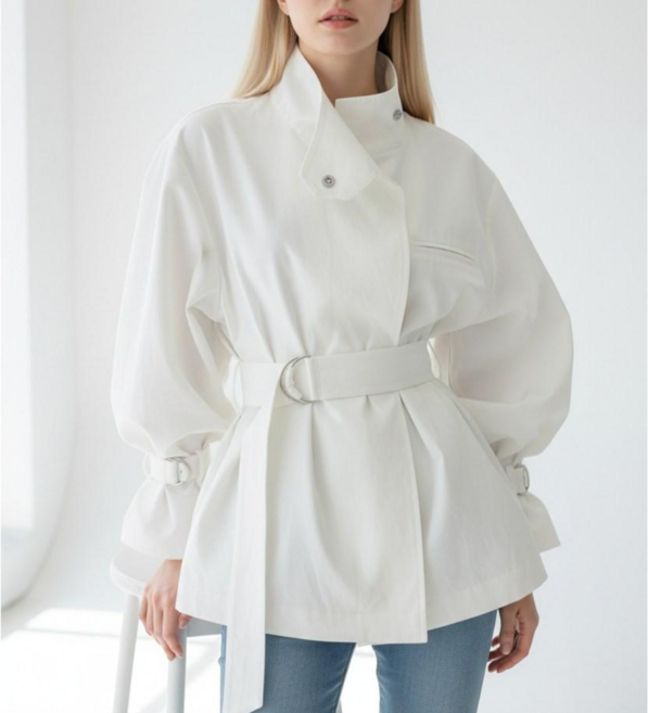 히또리 T4928 하이넥 똑딱이 트렌치 벨트 봄 간절기 점퍼 자켓