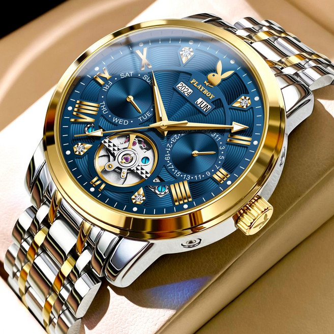 PLAYBOY 명품 브랜드 남자 기계식 시계 자동 오토매틱 손목시계