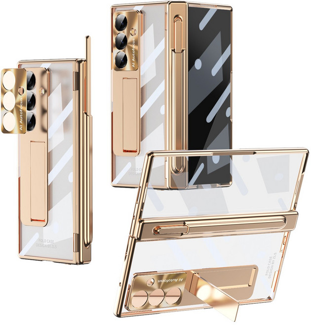 Elvo 갤럭시 Z폴드 7/6 투명 케이스 힌지보호 일체형 액정보호필름 하드 도금 풀커버 케이스 거치대 S펜 포함 2개힌지 교체 가능